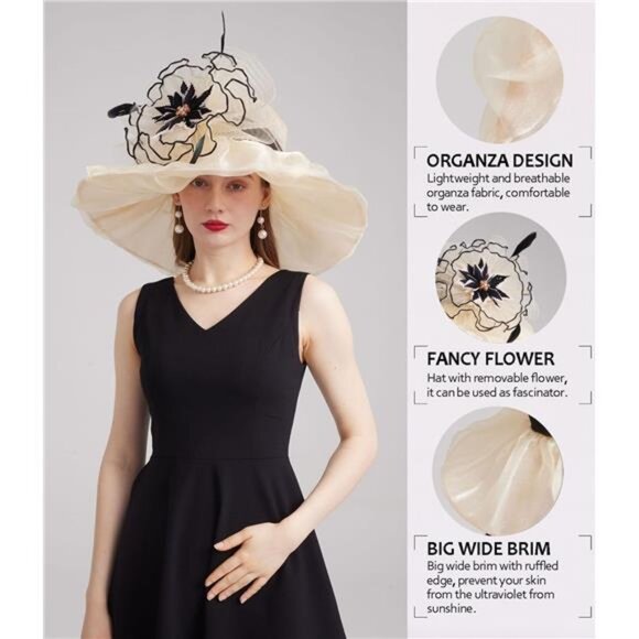Women's Kentucky Derby Church Dress Hat Stylef-beige - Picture 4 of 7
